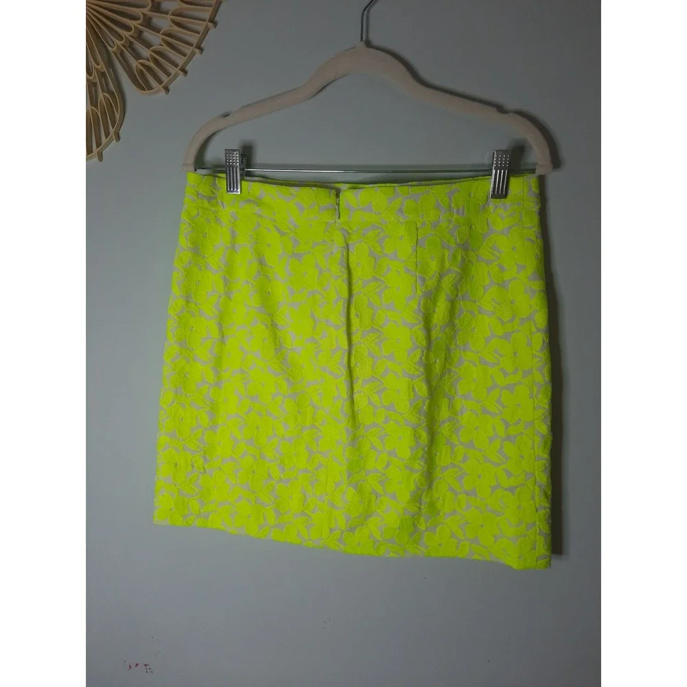 J.Crew Factory Neon Yellow Floral Embroidered Mini Skirt Size 4 Summer Preppy